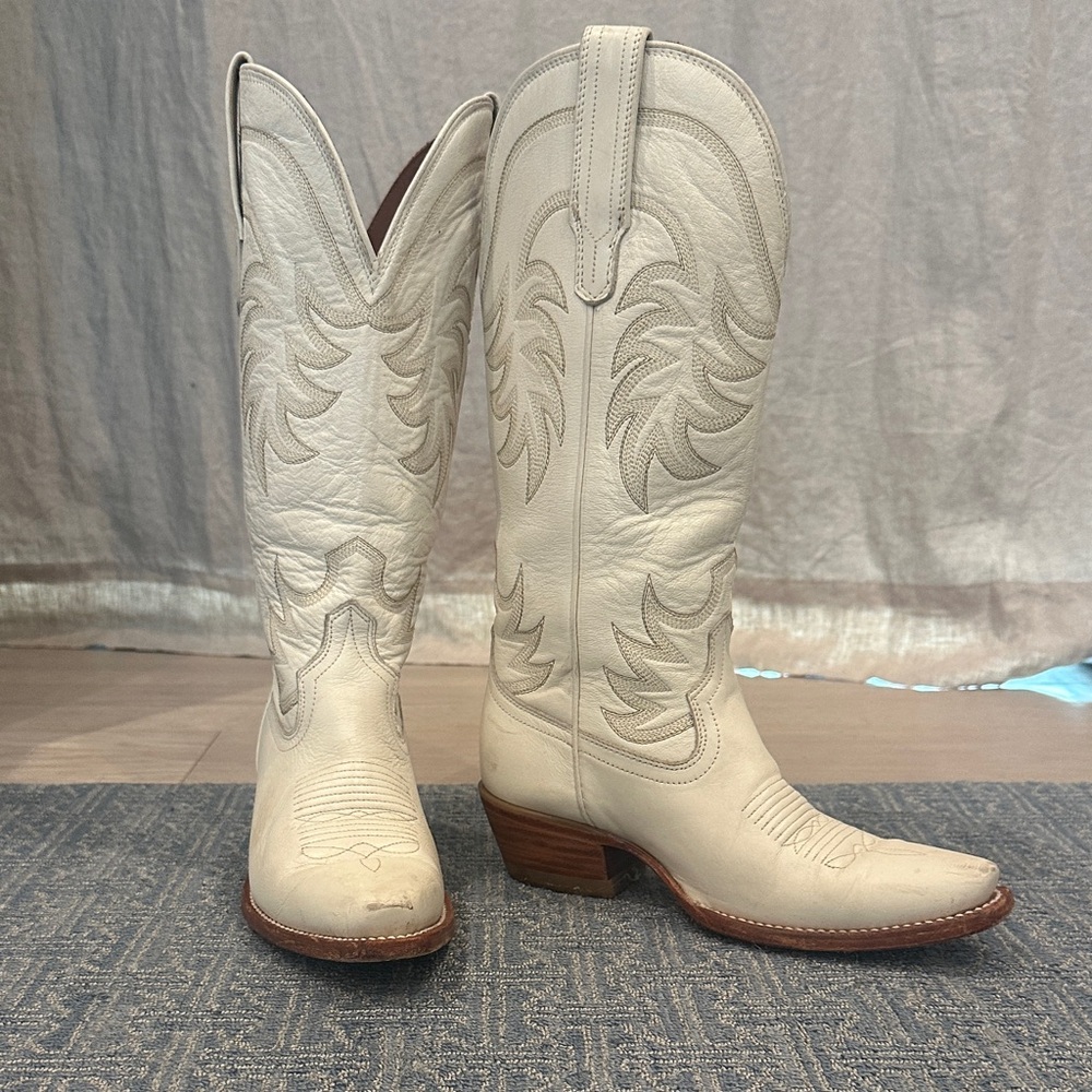 Tecovas Cream Leather Western Heeled Boots for Women